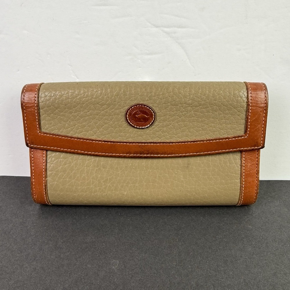 Dooney & Bourke Vintage All Weather Wallet Checkbook Tan Brown‎ Leather USA Made